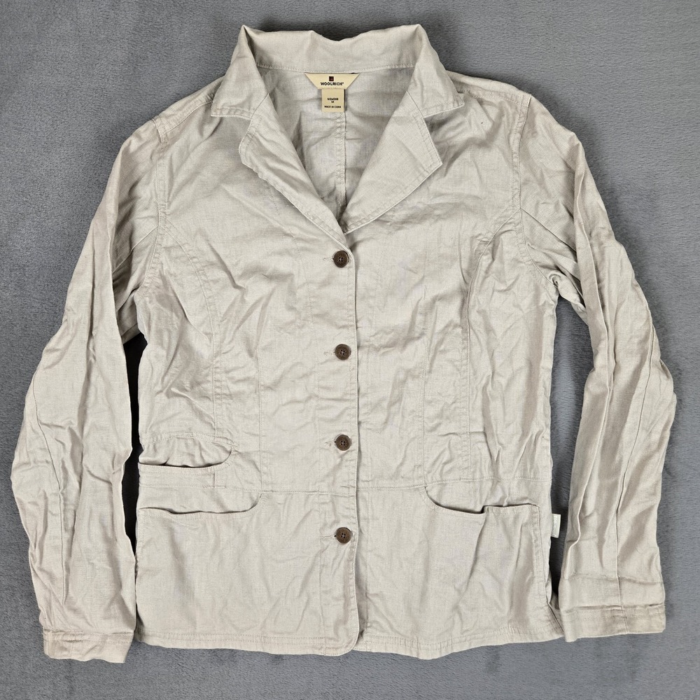 Woolrich Jacket Womens Medium Dark Stone Linen Blend Button Front Blazer